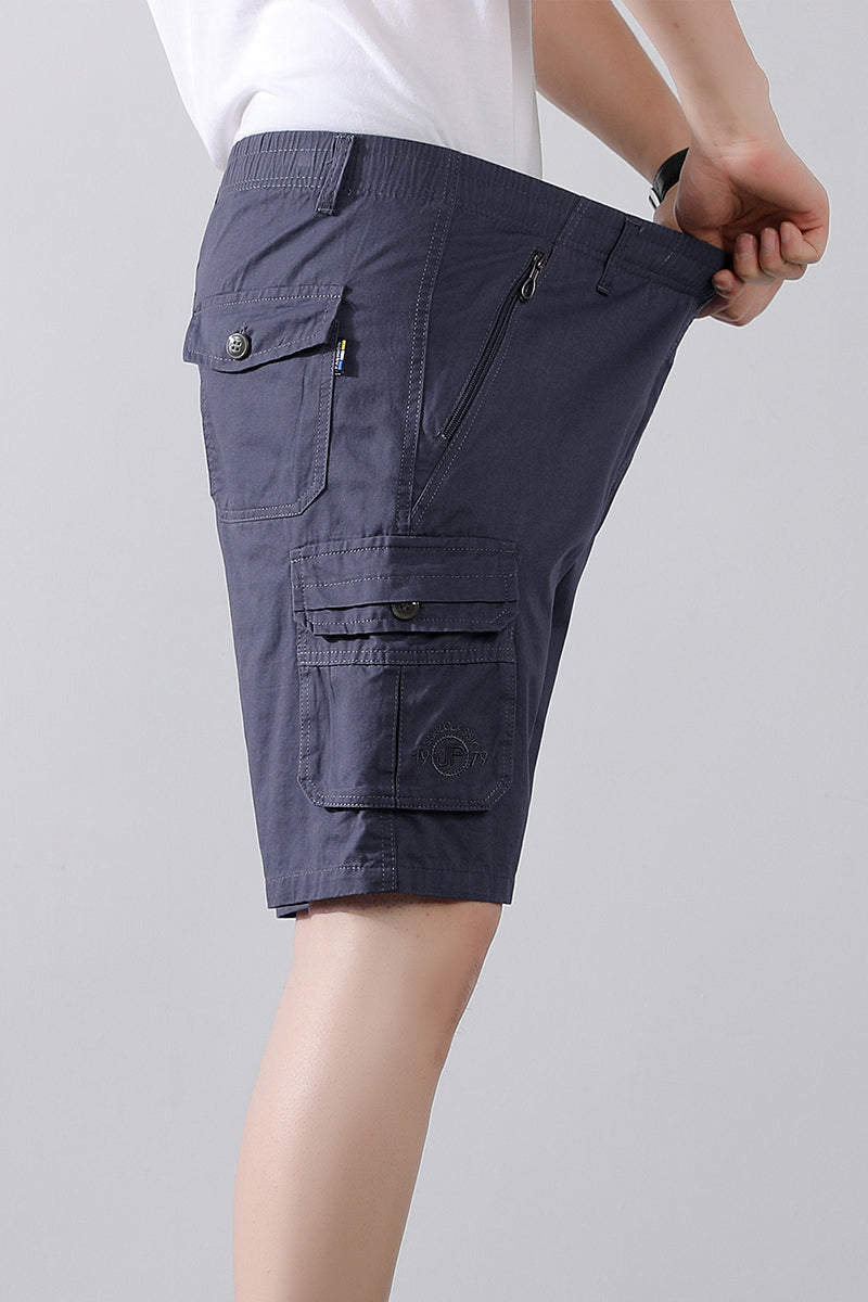 Solid Mid-Rise Cargo Shorts