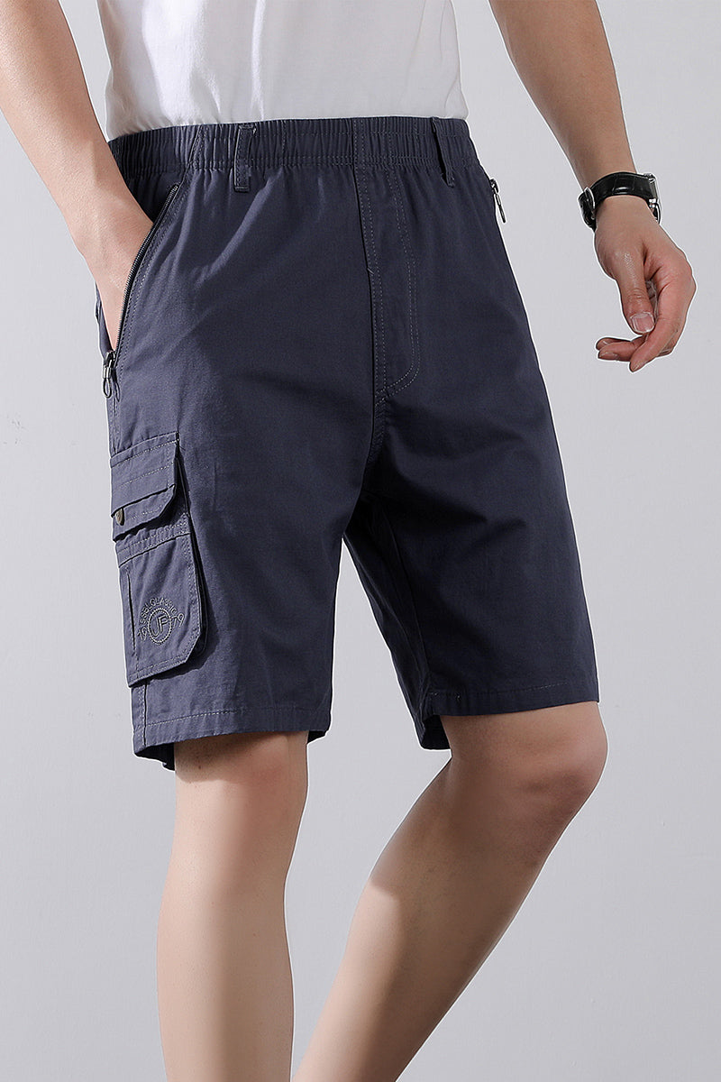 Solid Mid-Rise Cargo Shorts