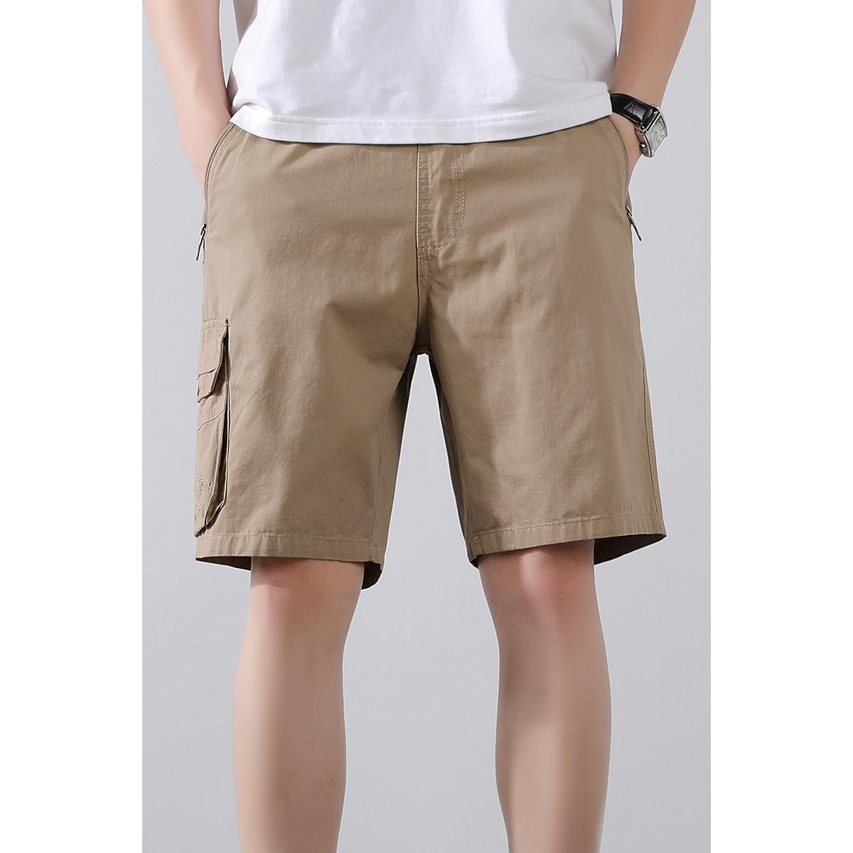 Solid Mid-Rise Cargo Shorts