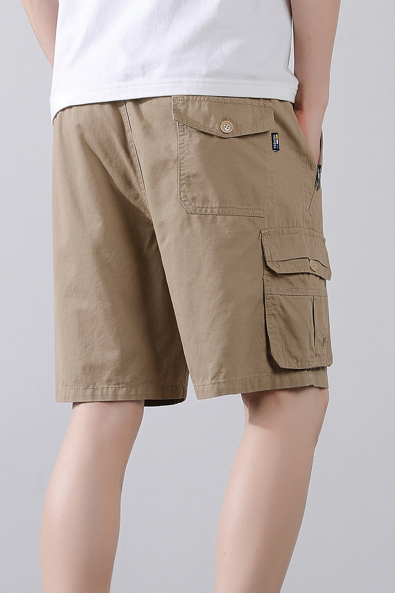 Solid Mid-Rise Cargo Shorts