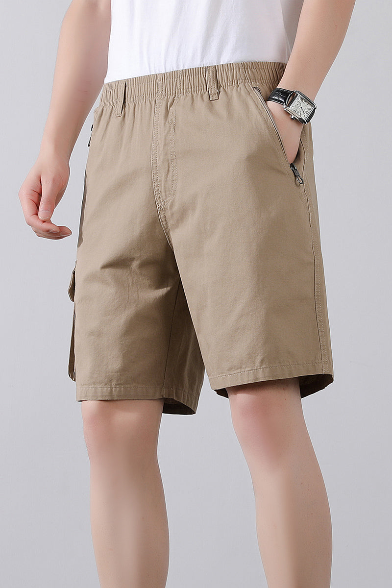 Solid Mid-Rise Cargo Shorts