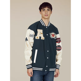 Men Stand Collar Graphic Printed Casual Varsity Jacket