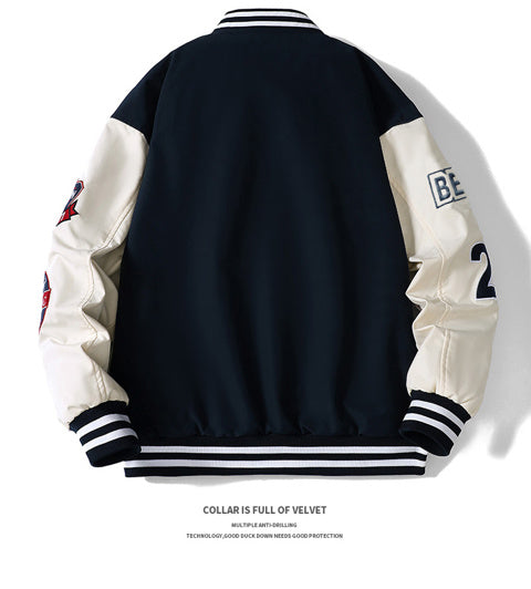 Men Stand Collar Graphic Printed Casual Varsity Jacket
