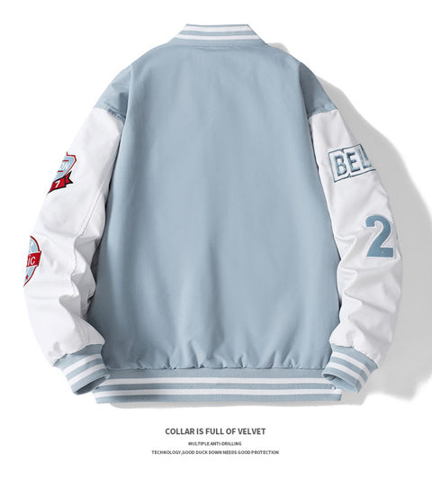 Men Stand Collar Graphic Printed Casual Varsity Jacket
