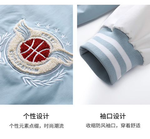 Men Stand Collar Graphic Printed Casual Varsity Jacket