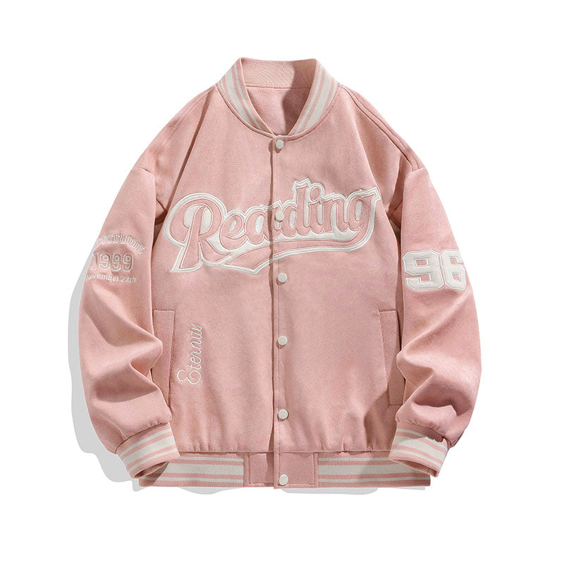 Men Stand Collar Typography Printed Casual Varsity Jacket