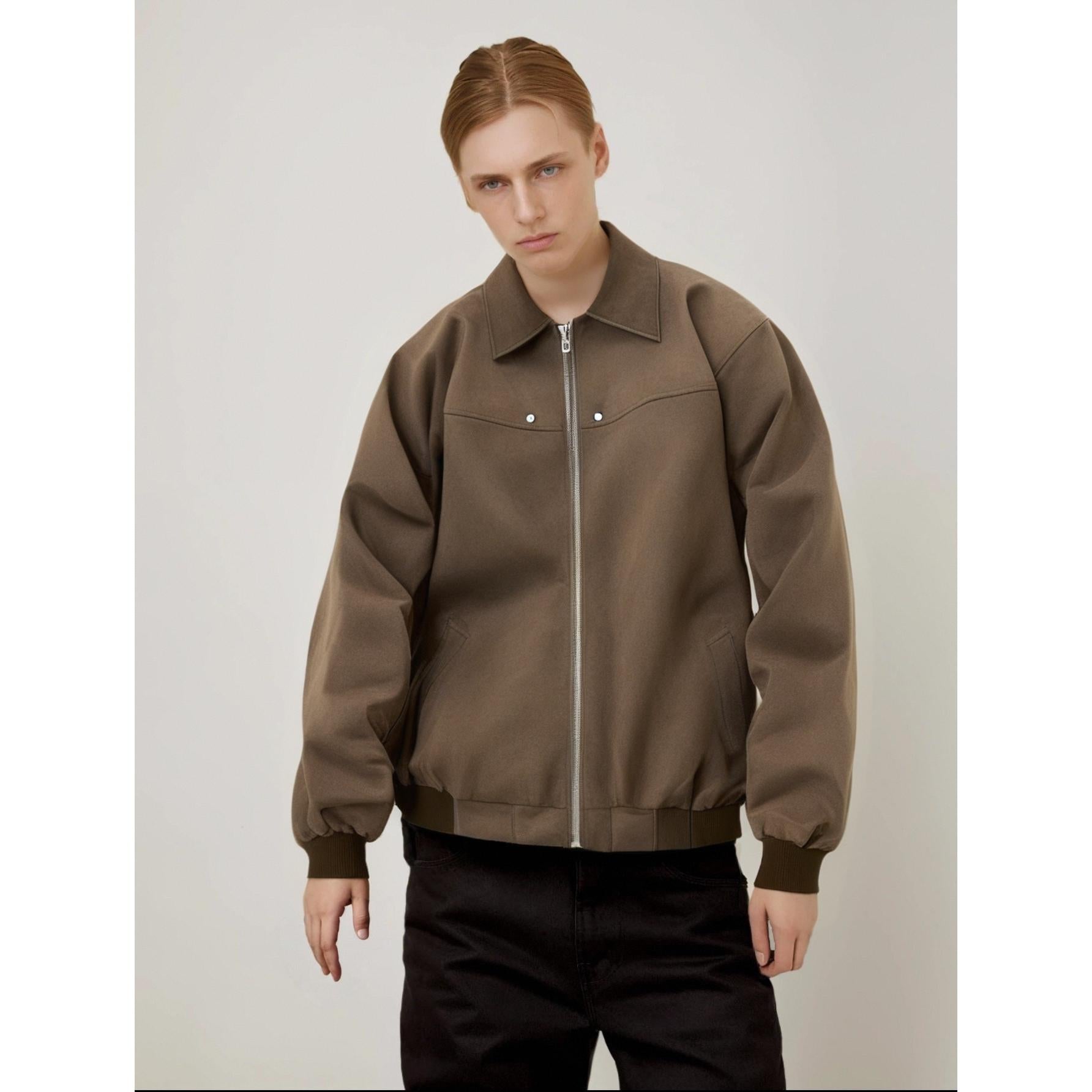 Men Spread Collar Solid Casual Bomber Jacket
