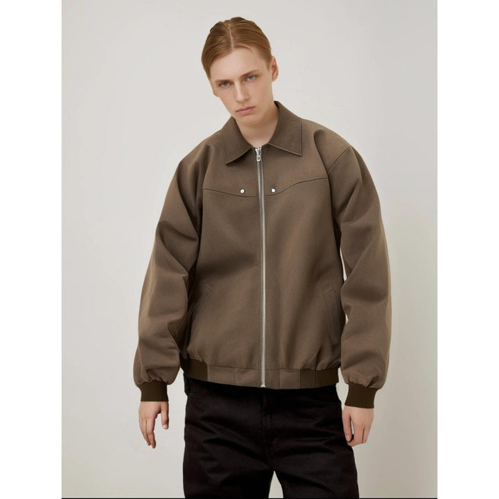 Men Spread Collar Solid Casual Bomber Jacket