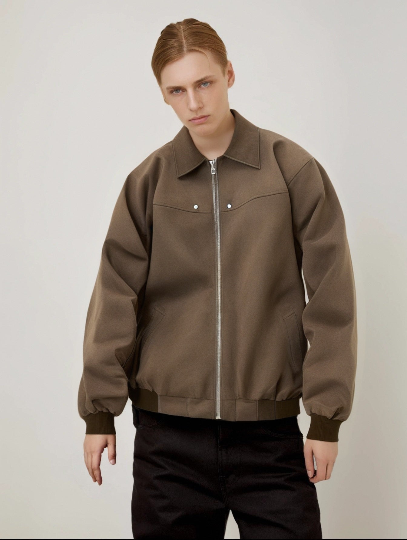 Men Spread Collar Solid Casual Bomber Jacket