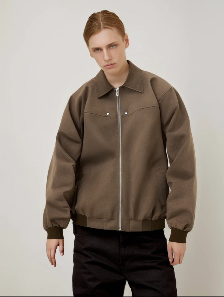 Men Spread Collar Solid Casual Bomber Jacket