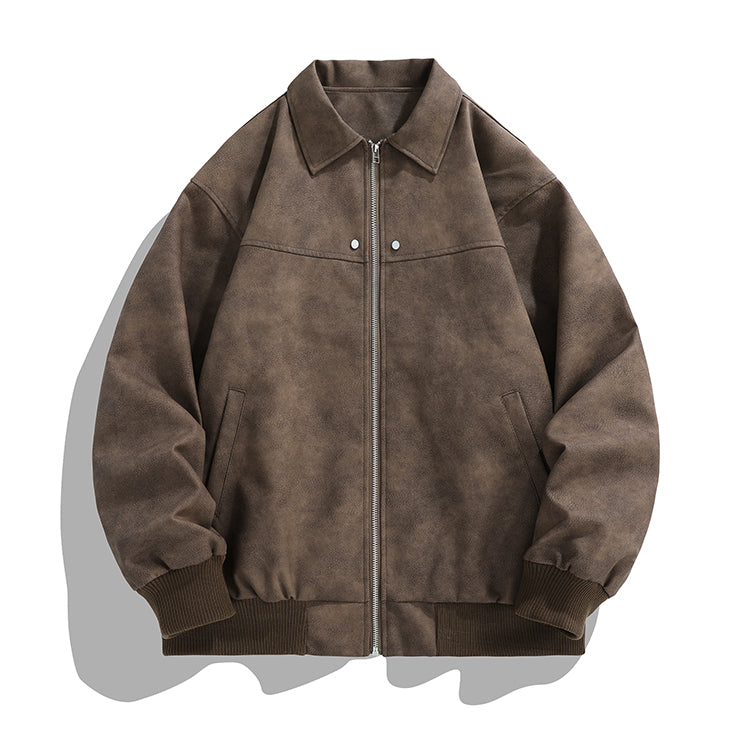 Men Spread Collar Solid Casual Bomber Jacket
