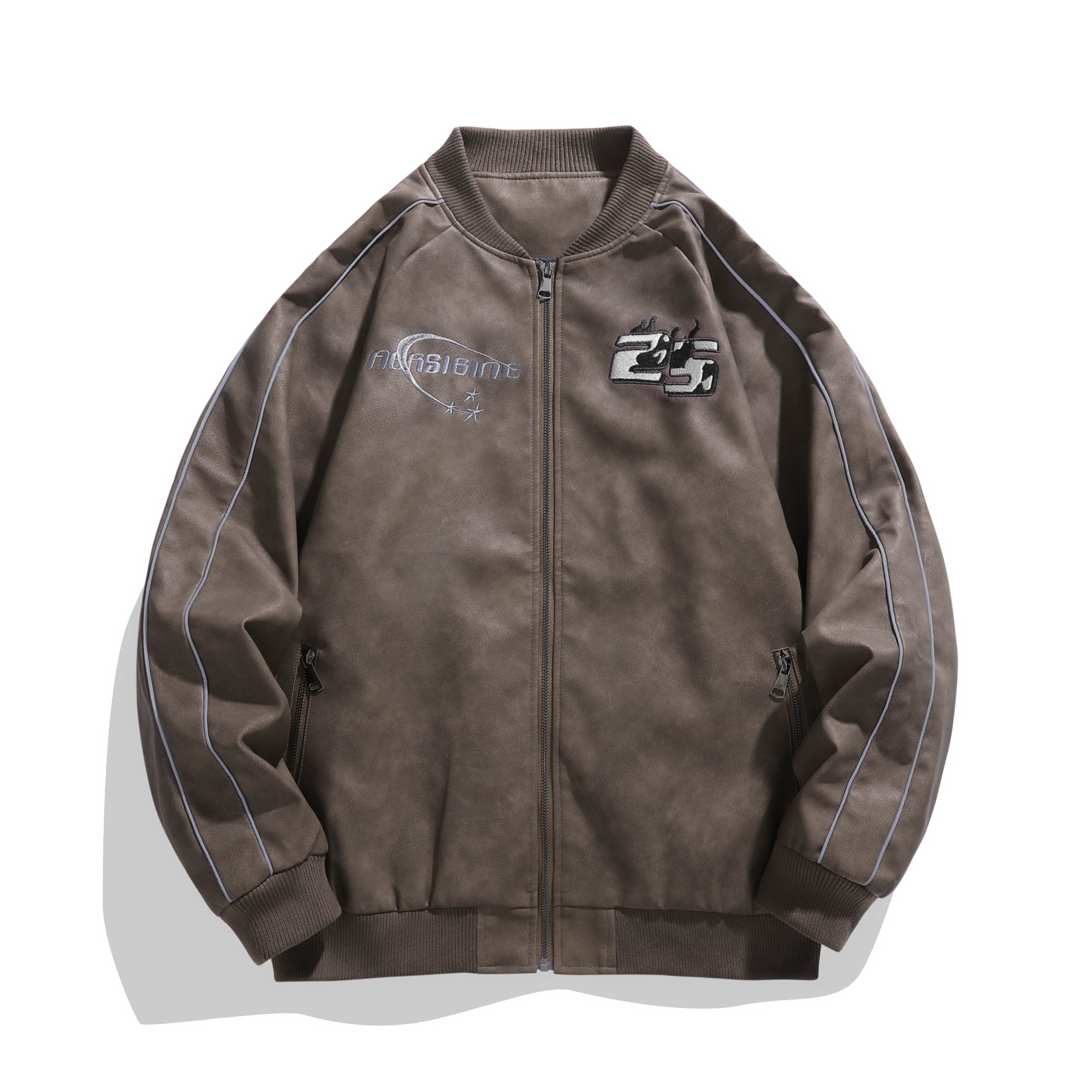 Men's Brown Wool Casual Bomber Jacket with Brand Logo
