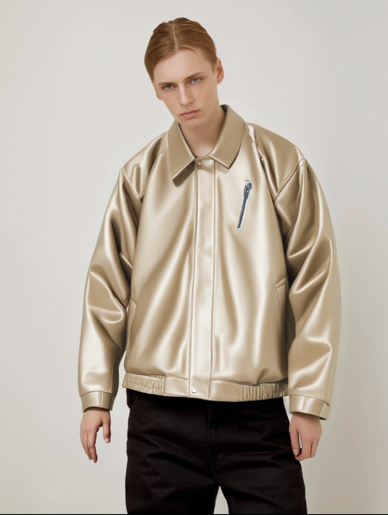 Men Spread Collar Solid Casual Leather Jacket