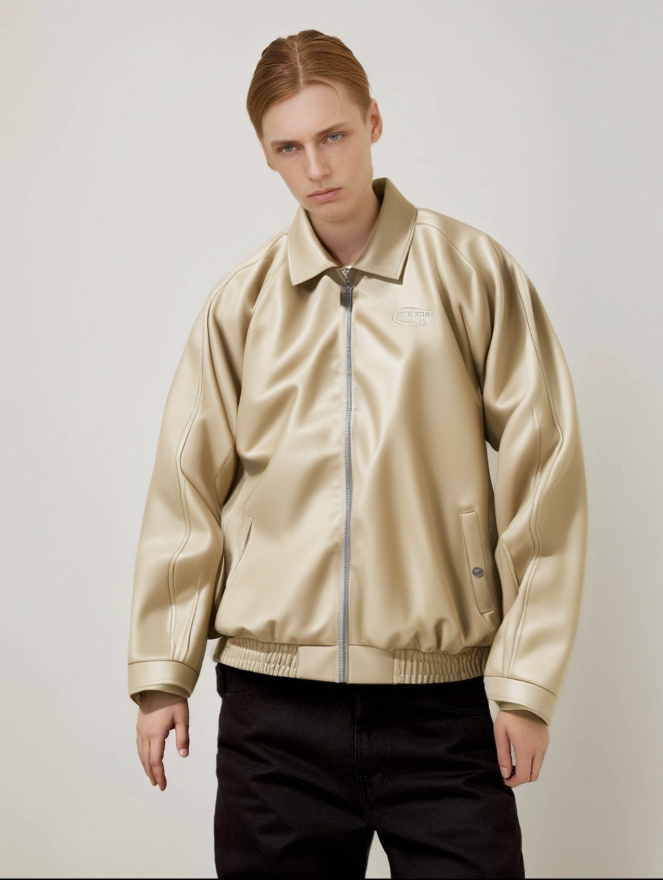 Men Spread Collar Solid Casual Leather Jacket