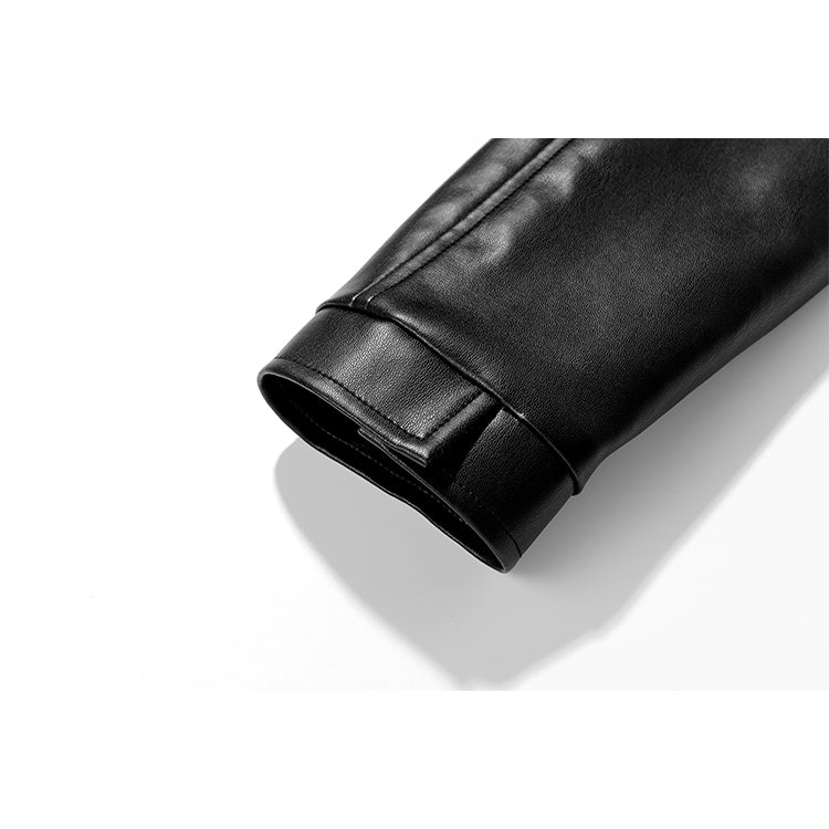 Men Spread Collar Solid Casual Leather Jacket
