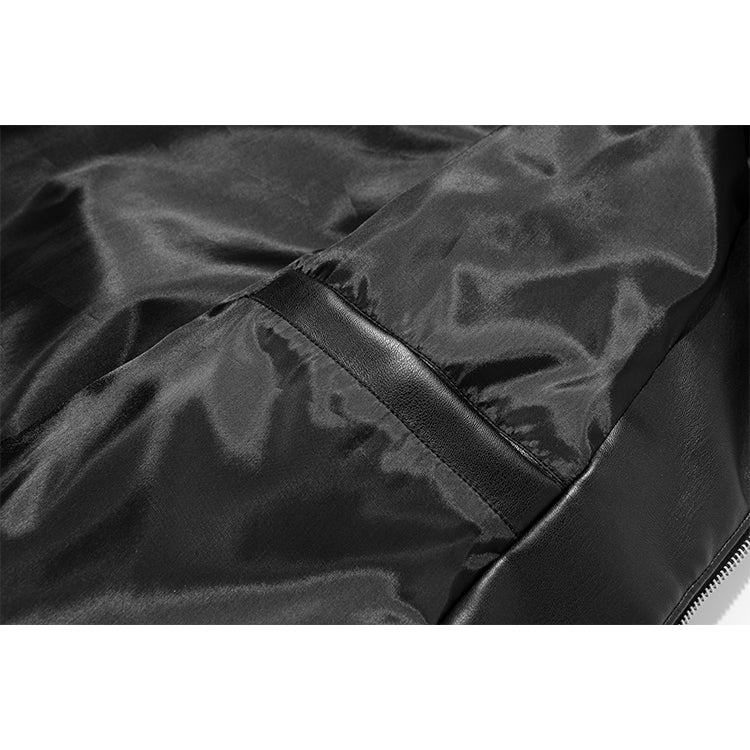 Men Spread Collar Solid Casual Leather Jacket