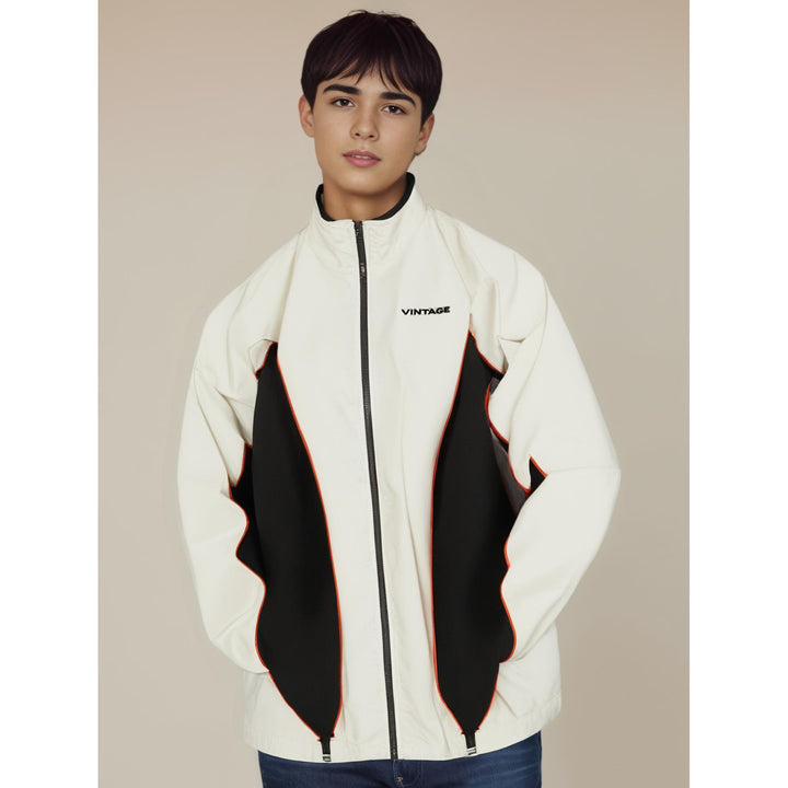 Men Mock Collar Colourblocked Casual Bomber Jacket