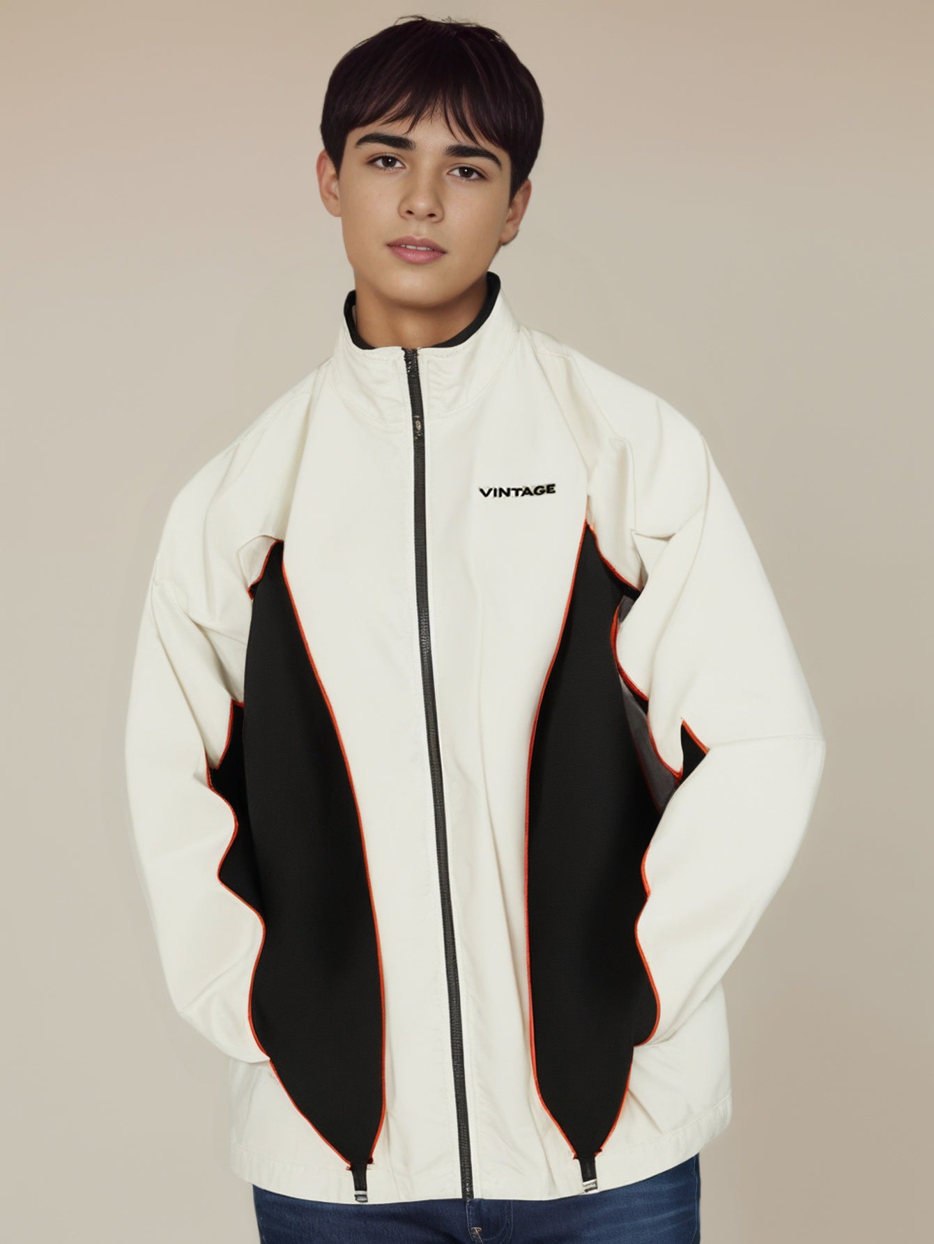 Men Mock Collar Colourblocked Casual Bomber Jacket