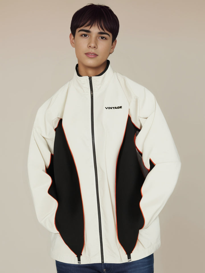 Men Mock Collar Colourblocked Casual Bomber Jacket