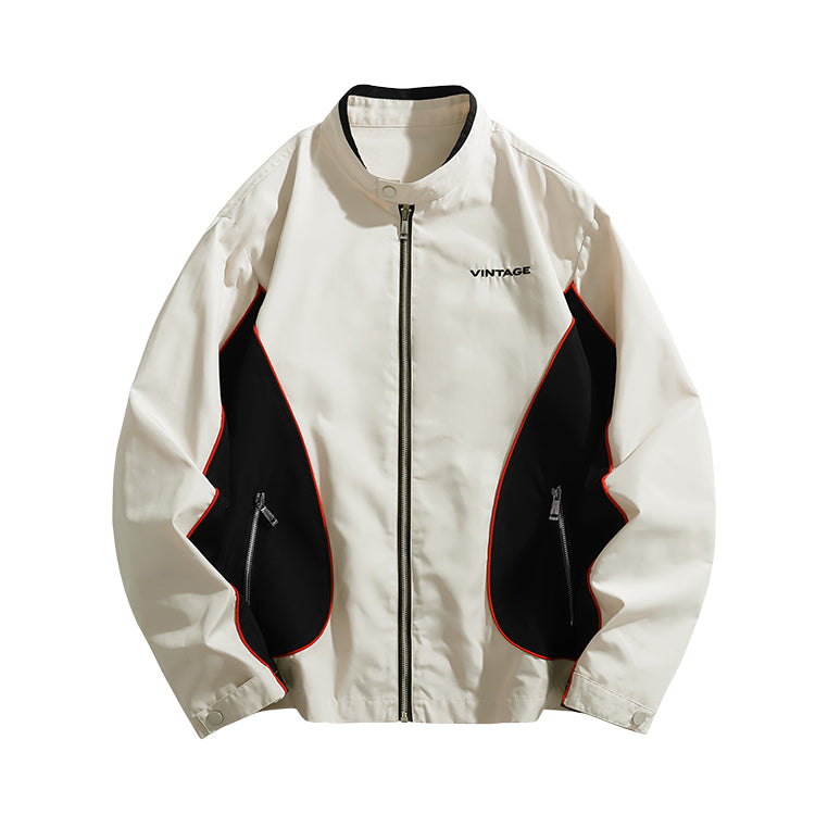 Men Mock Collar Colourblocked Casual Bomber Jacket