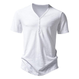 Men Solid Henley Neck Cotton T-shirt
