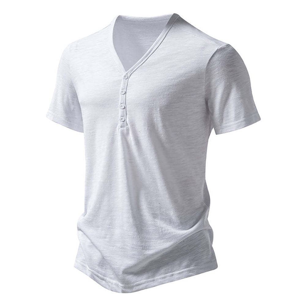 Men Solid Henley Neck Cotton T-shirt