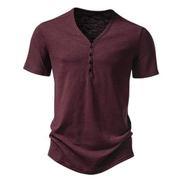 Men Solid Henley Neck Cotton T-shirt