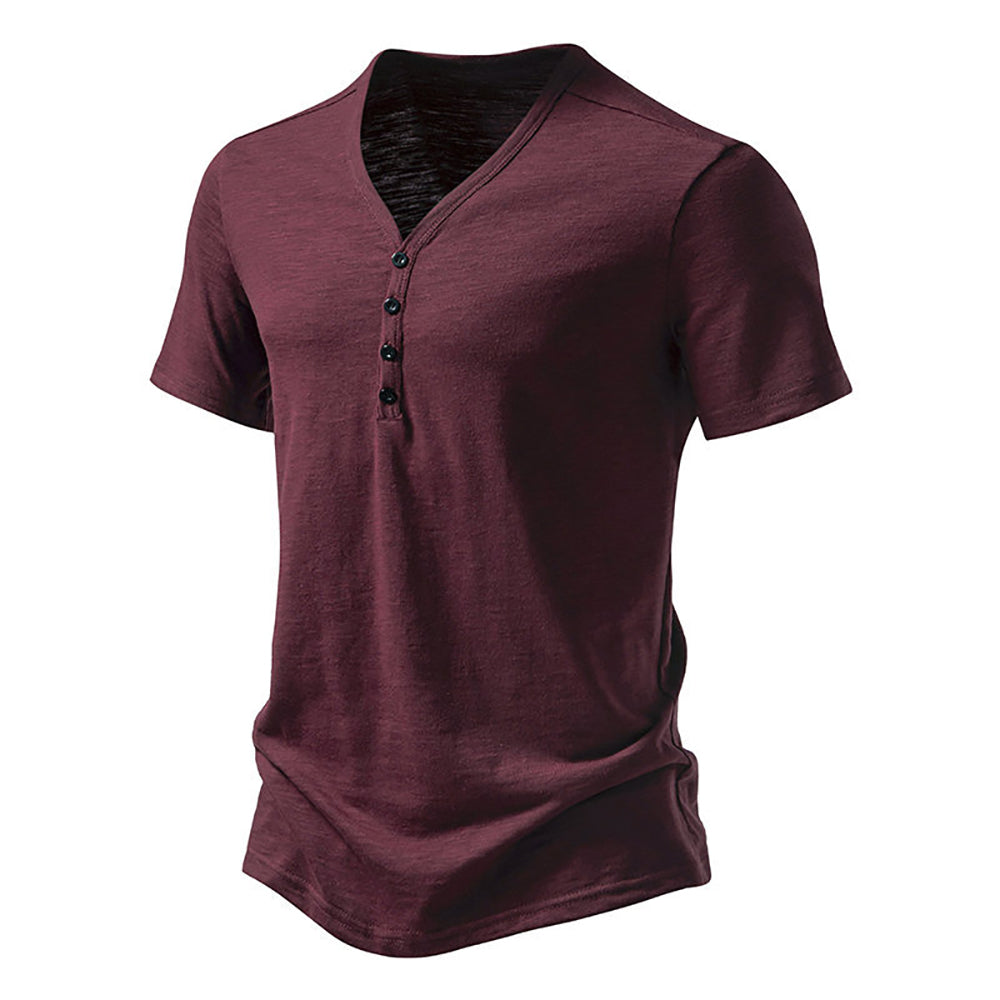 Men Solid Henley Neck Cotton T-shirt