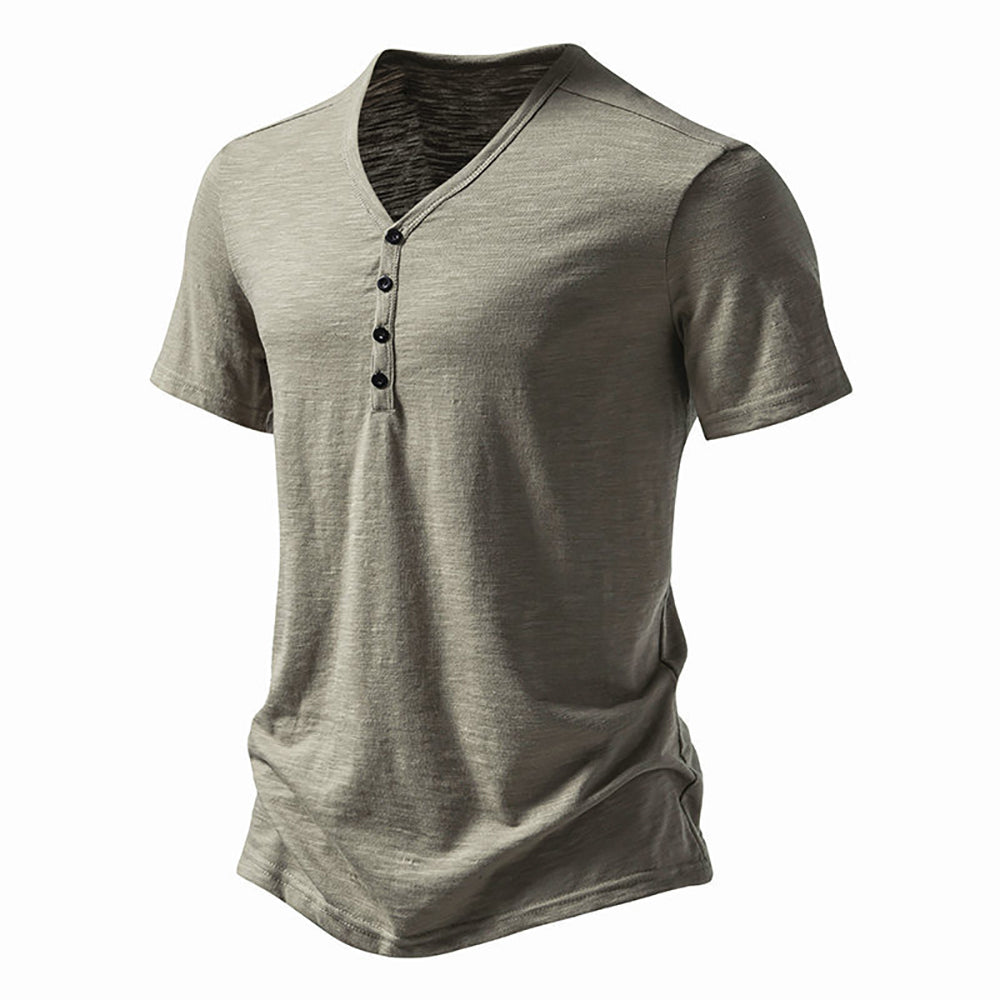 Men Solid Henley Neck Cotton T-shirt