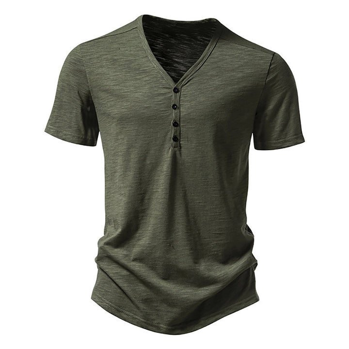 Men Solid Henley Neck Cotton T-shirt