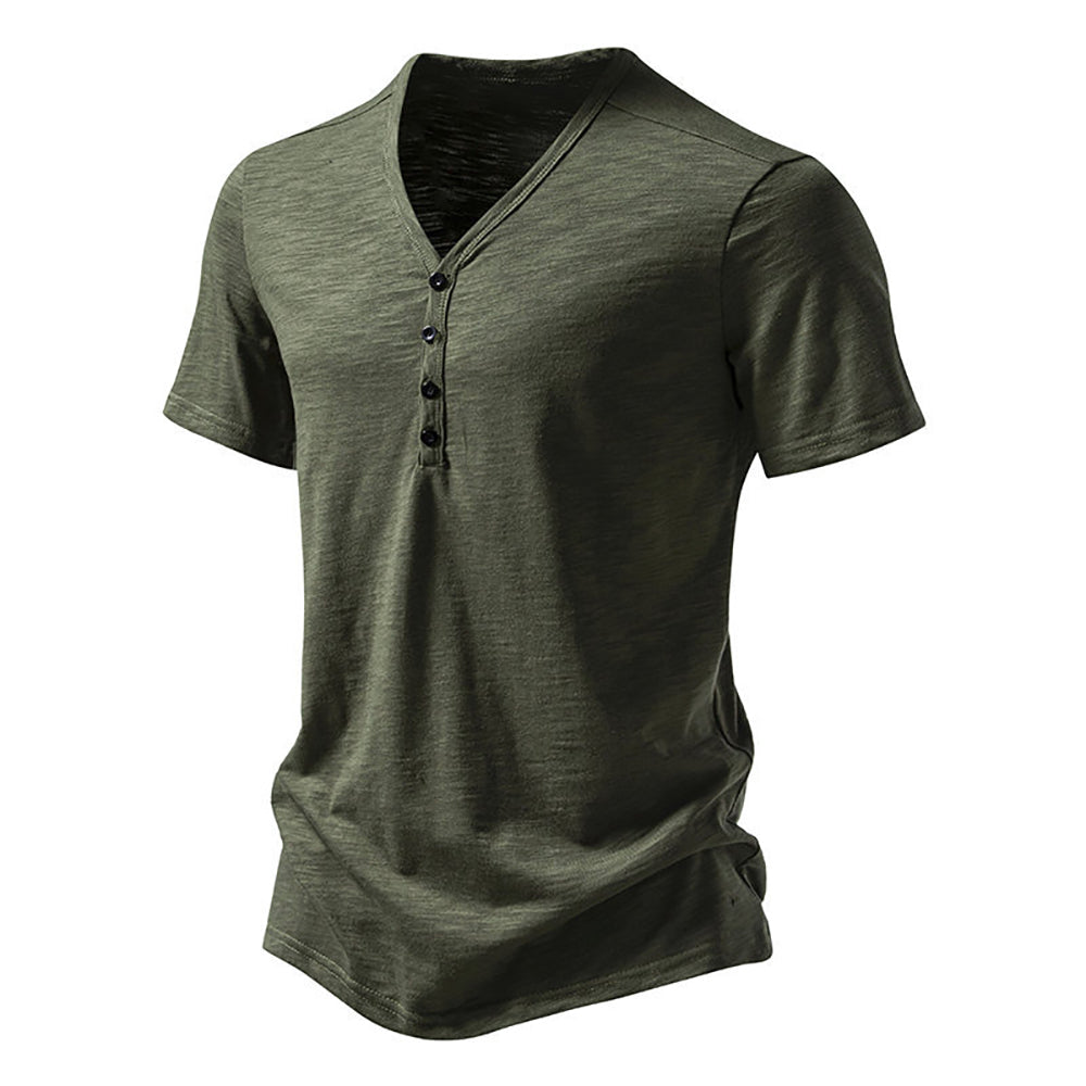Men Solid Henley Neck Cotton T-shirt