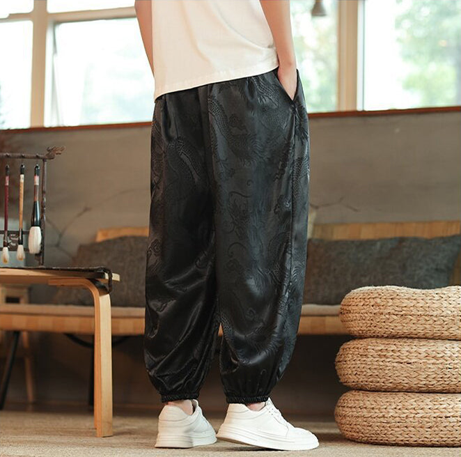 Printed Mid-Rise Drop Crotch Trousers