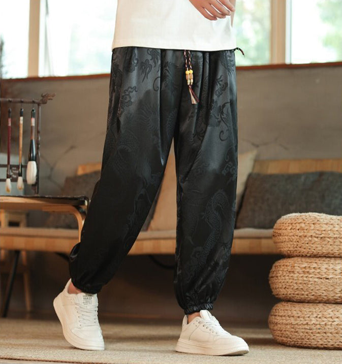 Printed Mid-Rise Drop Crotch Trousers