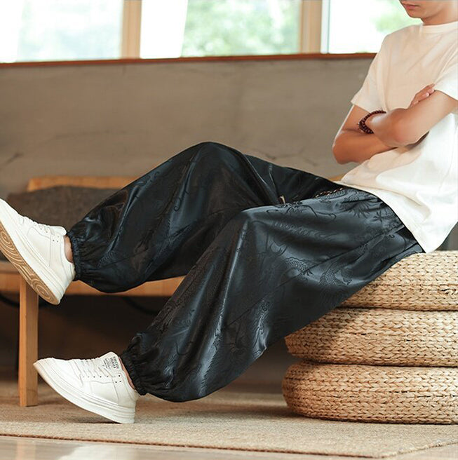 Printed Mid-Rise Drop Crotch Trousers