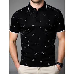 Men Self Design Polo Collar T-shirt