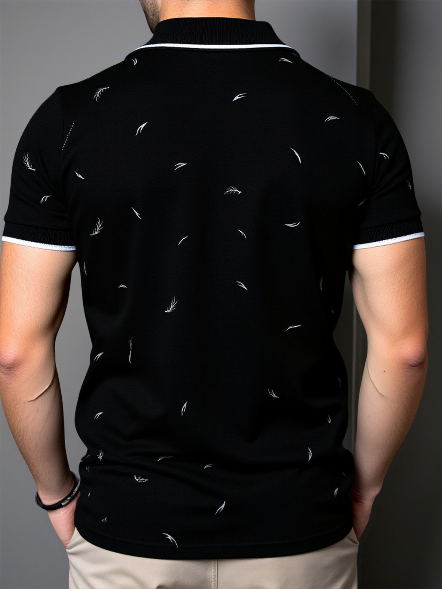 Men Self Design Polo Collar T-shirt