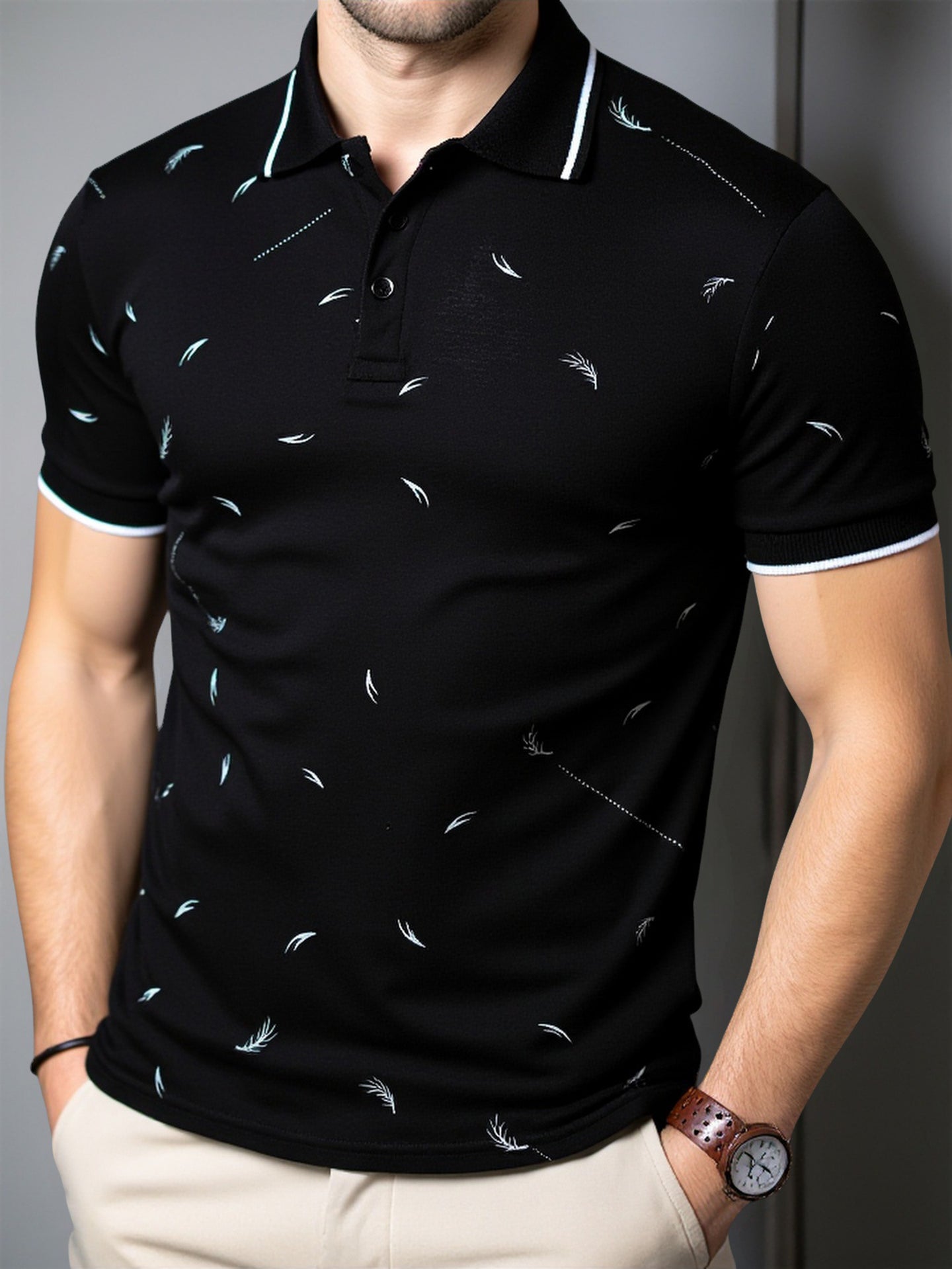 Men Self Design Polo Collar T-shirt