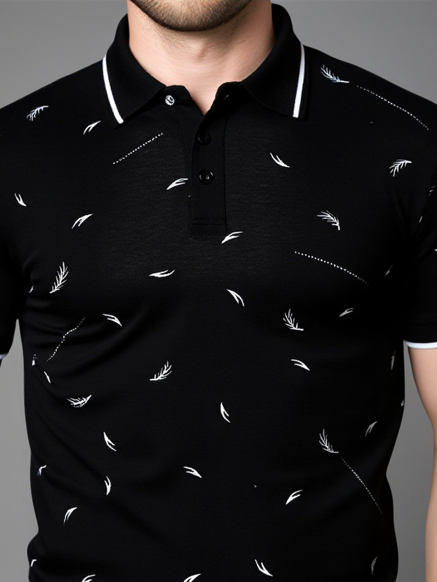 Men Self Design Polo Collar T-shirt