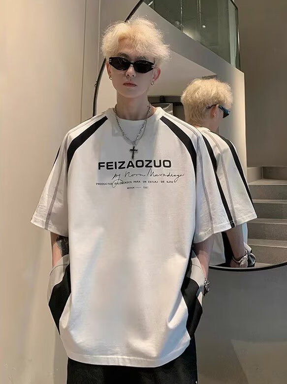 Men Typography Printed Round Neck Oversized T-shirt