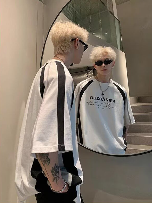 Men Typography Printed Round Neck Oversized T-shirt