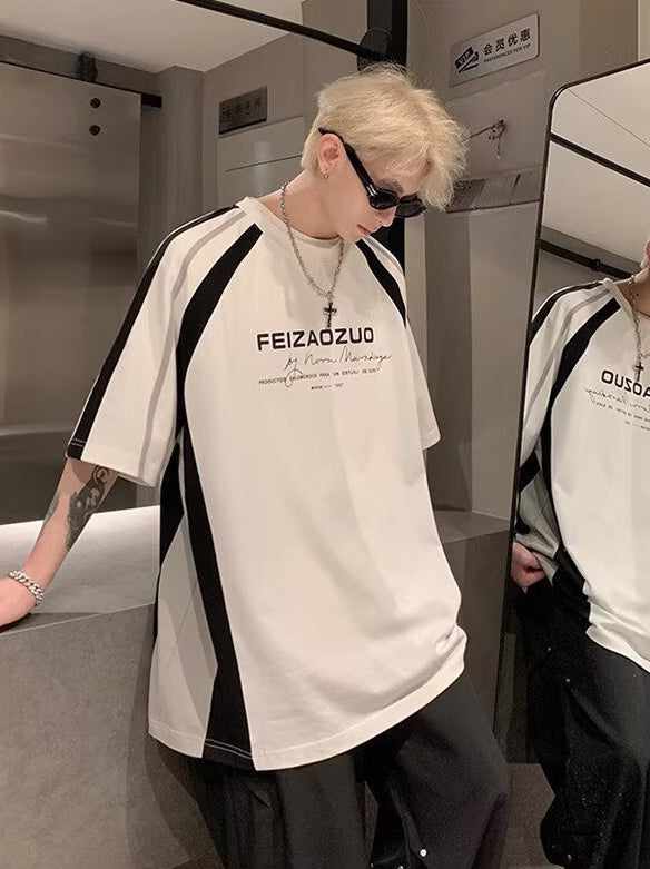 Men Typography Printed Round Neck Oversized T-shirt