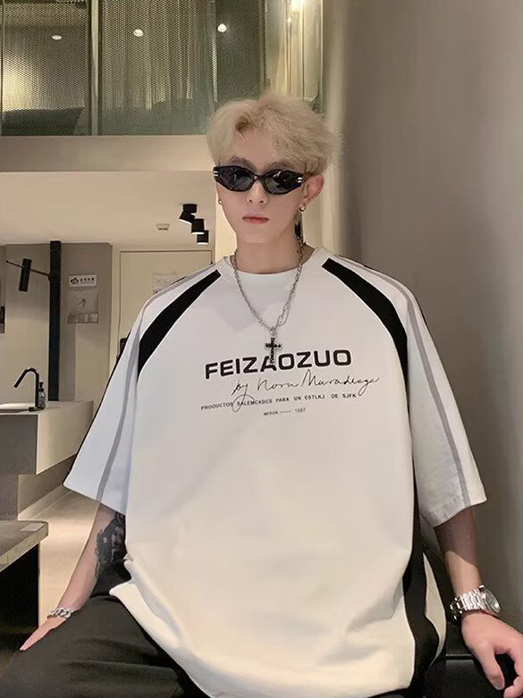 Men Typography Printed Round Neck Oversized T-shirt