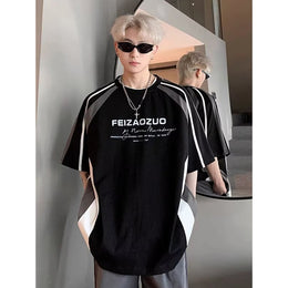 Colourblocked Printed Drop-Shoulder Sleeves Oversized T-shirt