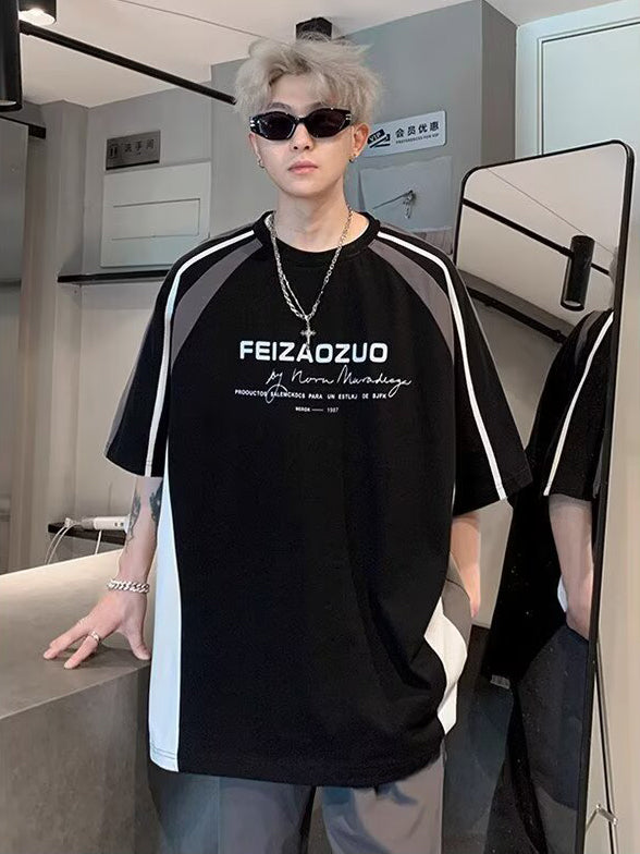 Colourblocked Printed Drop-Shoulder Sleeves Oversized T-shirt