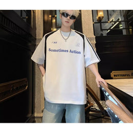Typography Printed Round Neck Drop-Shoulder Sleeves Oversized T-shirt