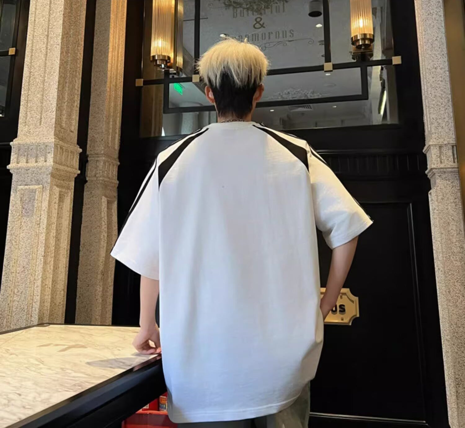 Typography Printed Round Neck Drop-Shoulder Sleeves Oversized T-shirt