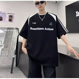 Men Typography Printed Round Neck Oversized T-shirt