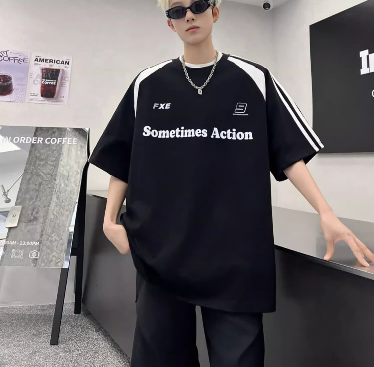 Men Typography Printed Round Neck Oversized T-shirt