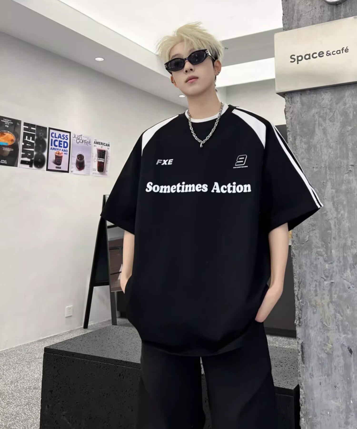 Men Typography Printed Round Neck Oversized T-shirt