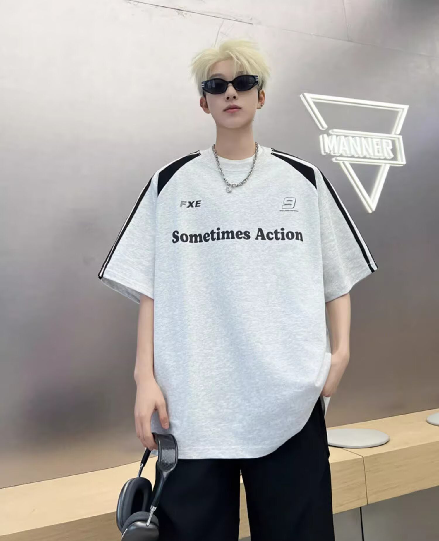 Typography Printed Round Neck Oversized T-shirt